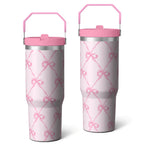 1pc Bow 30oz Tumbler with Straw & Handle - Insulated Stainless Steel Cup | Holiday Gift for Man Women (Christmas, Valentine's