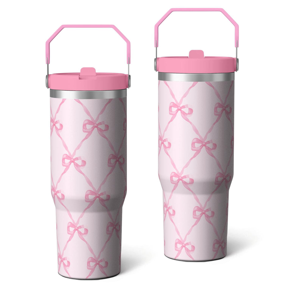 1pc Bow 30oz Tumbler with Straw & Handle - Insulated Stainless Steel Cup | Holiday Gift for Man Women (Christmas, Valentine's