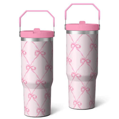 1pc Bow 30oz Tumbler with Straw & Handle - Insulated Stainless Steel Cup | Holiday Gift for Man Women (Christmas, Valentine's
