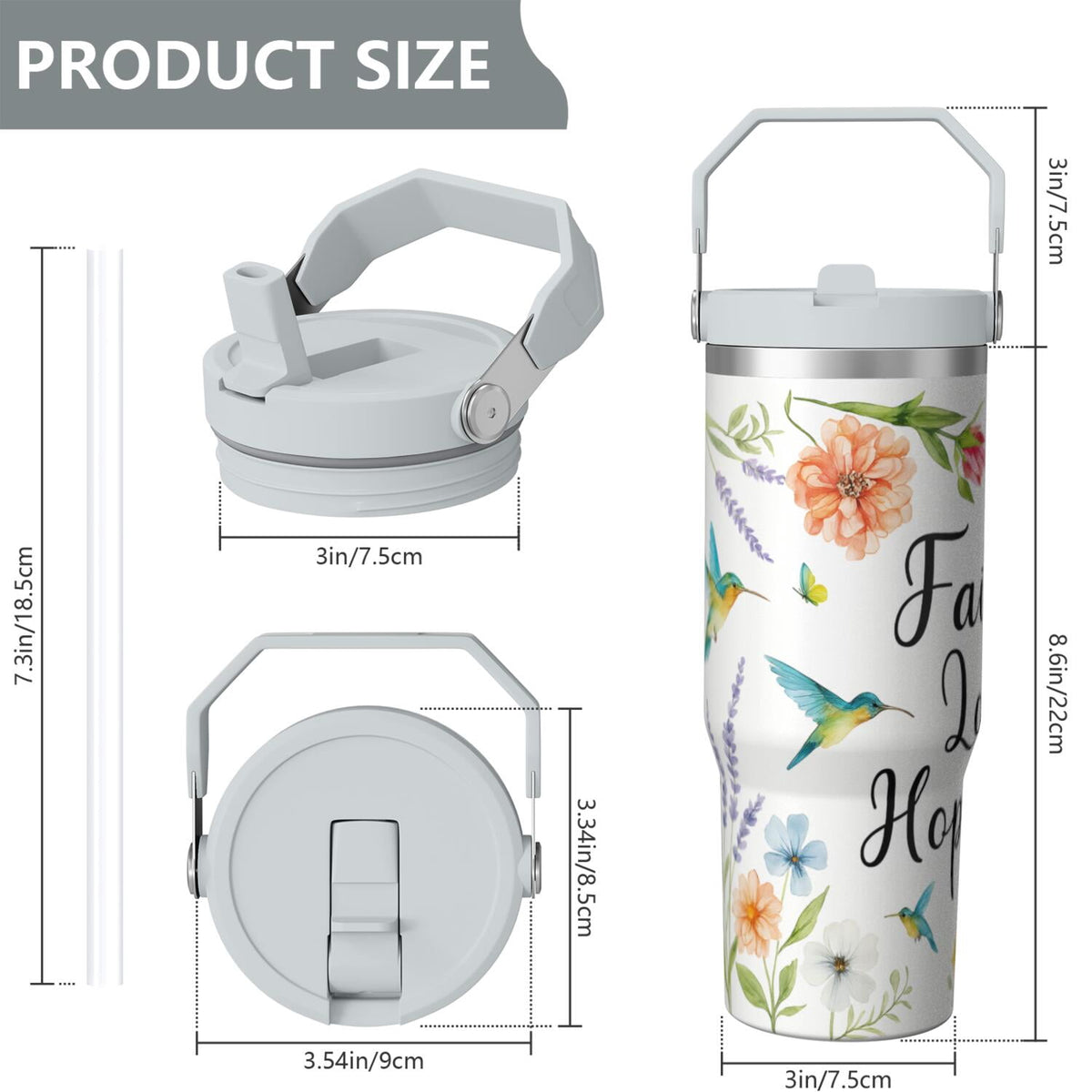 1pc Hummingbird 30oz Tumbler with Straw & Handle - Insulated Stainless Steel Cup | Holiday Gift for Man Women (Christmas, Val