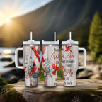 Cardinal Insulated Tumbler with Lid and Straw, Stainless Steel Travel Mug with Handle, Floral Rustic Cardinal Cup, Double Wal