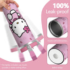 30oz Hello Kawaii Cat Cute Stainless Steel Tumbler with Lid and Straw,Spill Proof Travel Cup Double Wall Vacuum Insulated Cof