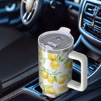 40oz Lemon Tumbler Lemon Theme 40 oz Tumbler with Handle & Straw Spill Proof Lid Double Insulated Mug Gifts for Lemon Men Wom