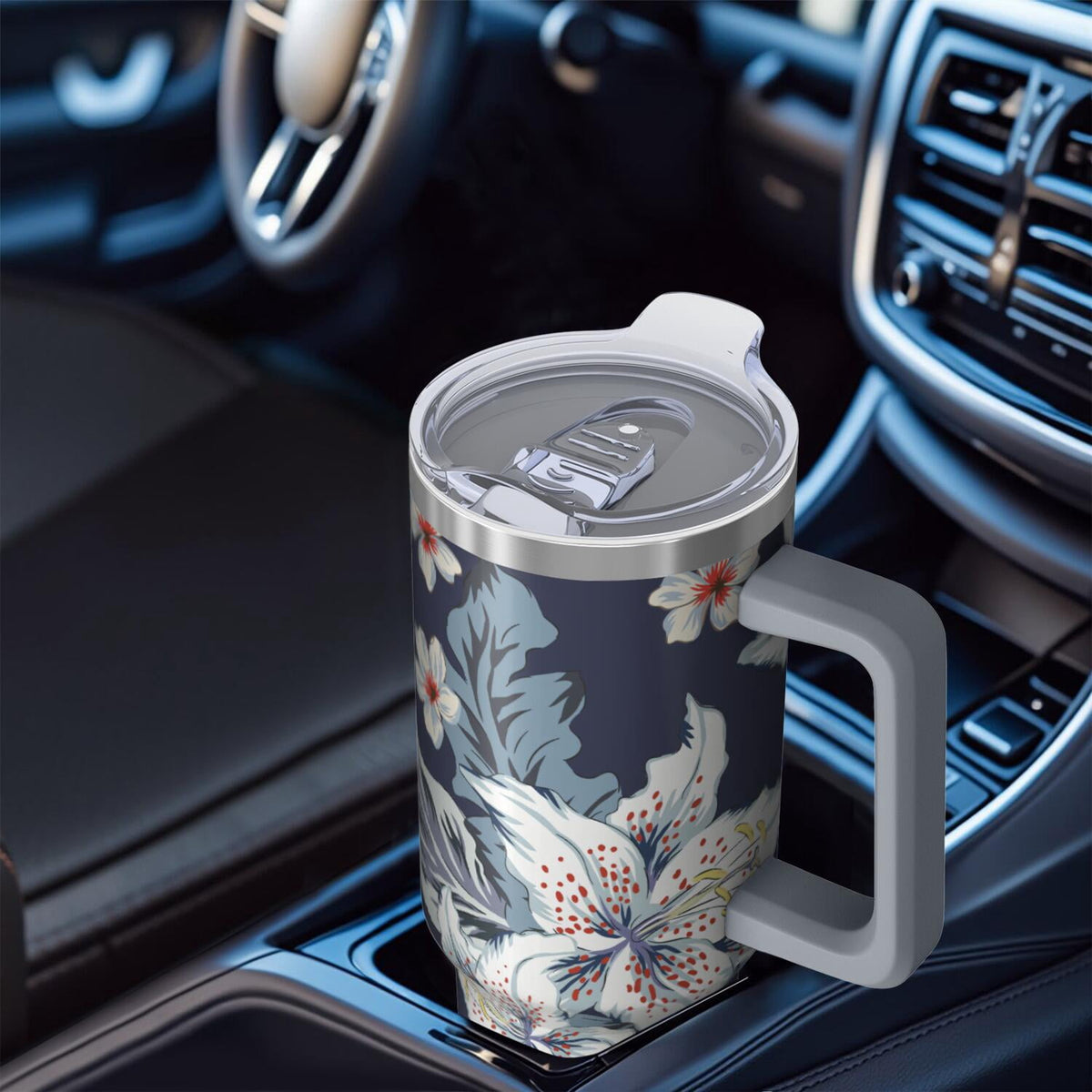 40 oz Hawaii Tropical Plants Tumbler with Handle, Flip Straw Lid, Vacuum Insulated Leak Proof Stainless Steel Cup, Travel Gif