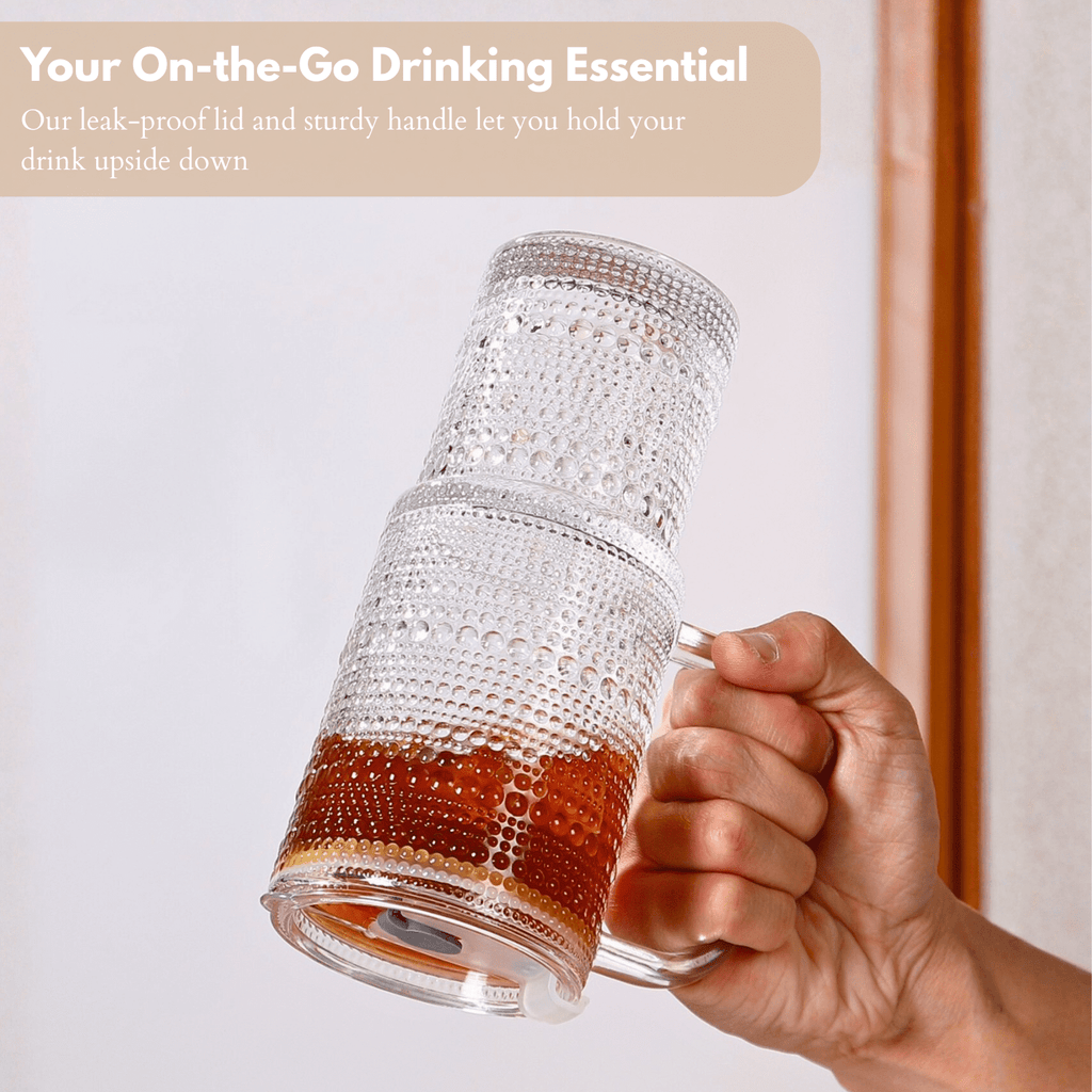 26oz Drinking Glasses with Handle & Lid – 2-Pack Large Iced Coffee Cups with Straws, Modern Glass Tumbler for Cold & Hot Beve