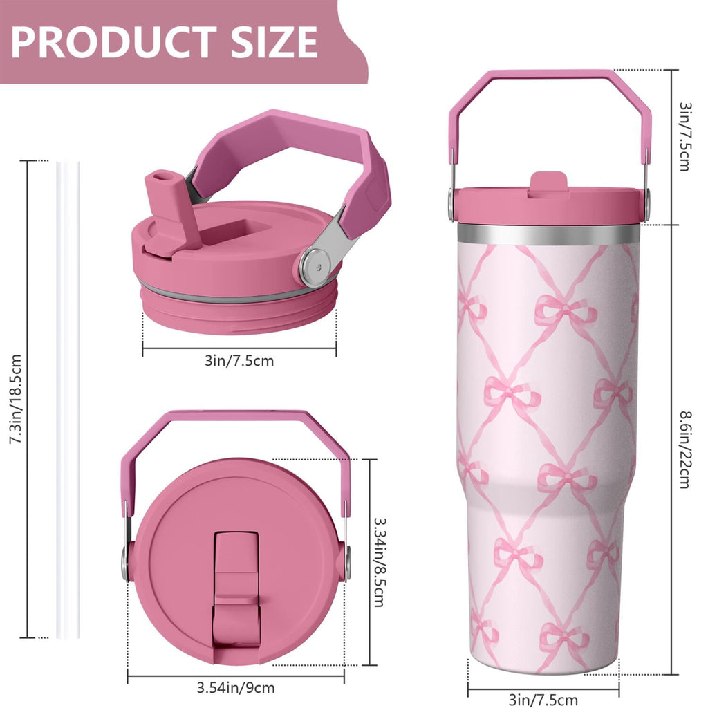 1pc Bow 30oz Tumbler with Straw & Handle - Insulated Stainless Steel Cup | Holiday Gift for Man Women (Christmas, Valentine's