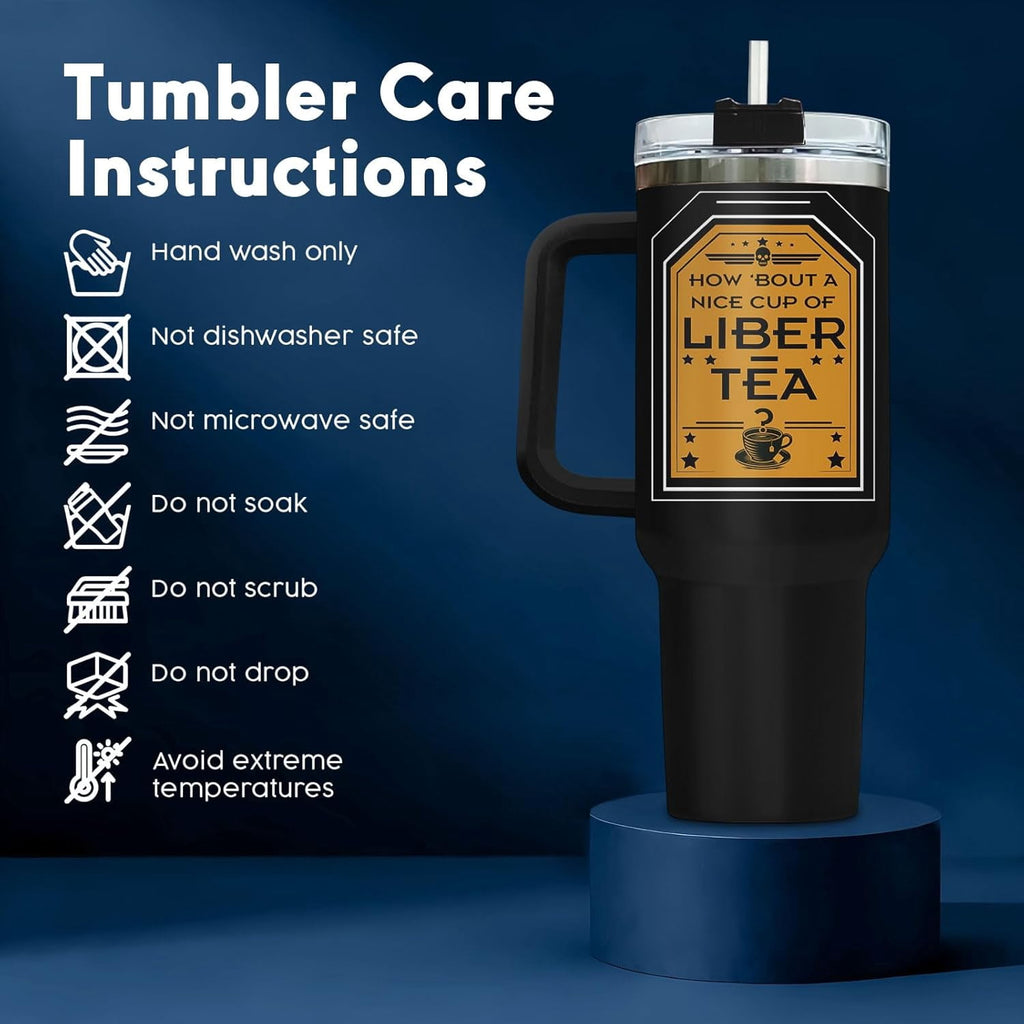 Liber Tea Tumbler 40oz with Handle and Straw, Patriotic Tea Vacuum Insulated Travel Gaming Cup, Gamer Gifts for Father''s Day