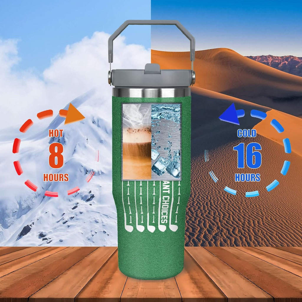 Golf Gifts For Men Women Golfers 30Oz Green Golf Tumbler With Handle 30 OZ Golf Travel Coffee Mug Water Bottle Stainless Stee
