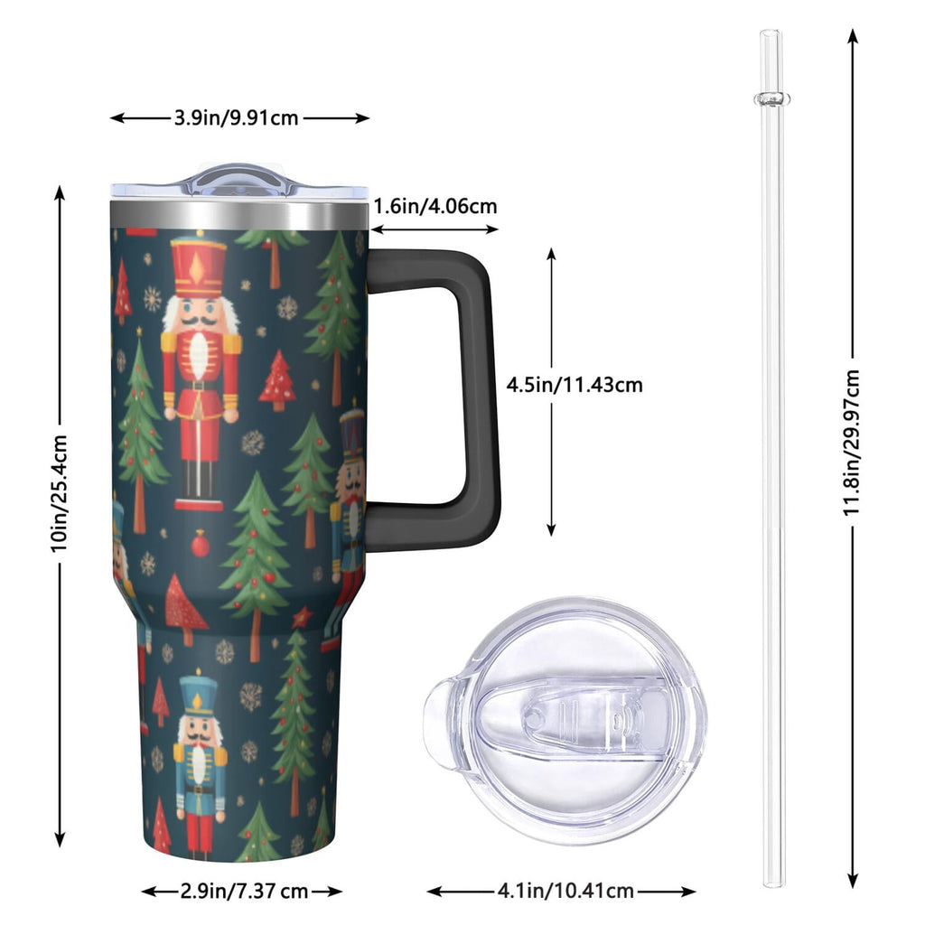 1pc nutcracker 40oz Tumbler with Straw & Handle - Insulated Stainless Steel Cup | Holiday Gift for Man Women (Christmas, Vale