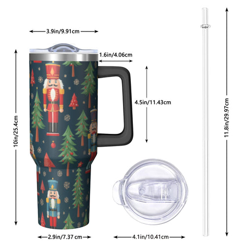 1pc nutcracker 40oz Tumbler with Straw & Handle - Insulated Stainless Steel Cup | Holiday Gift for Man Women (Christmas, Vale