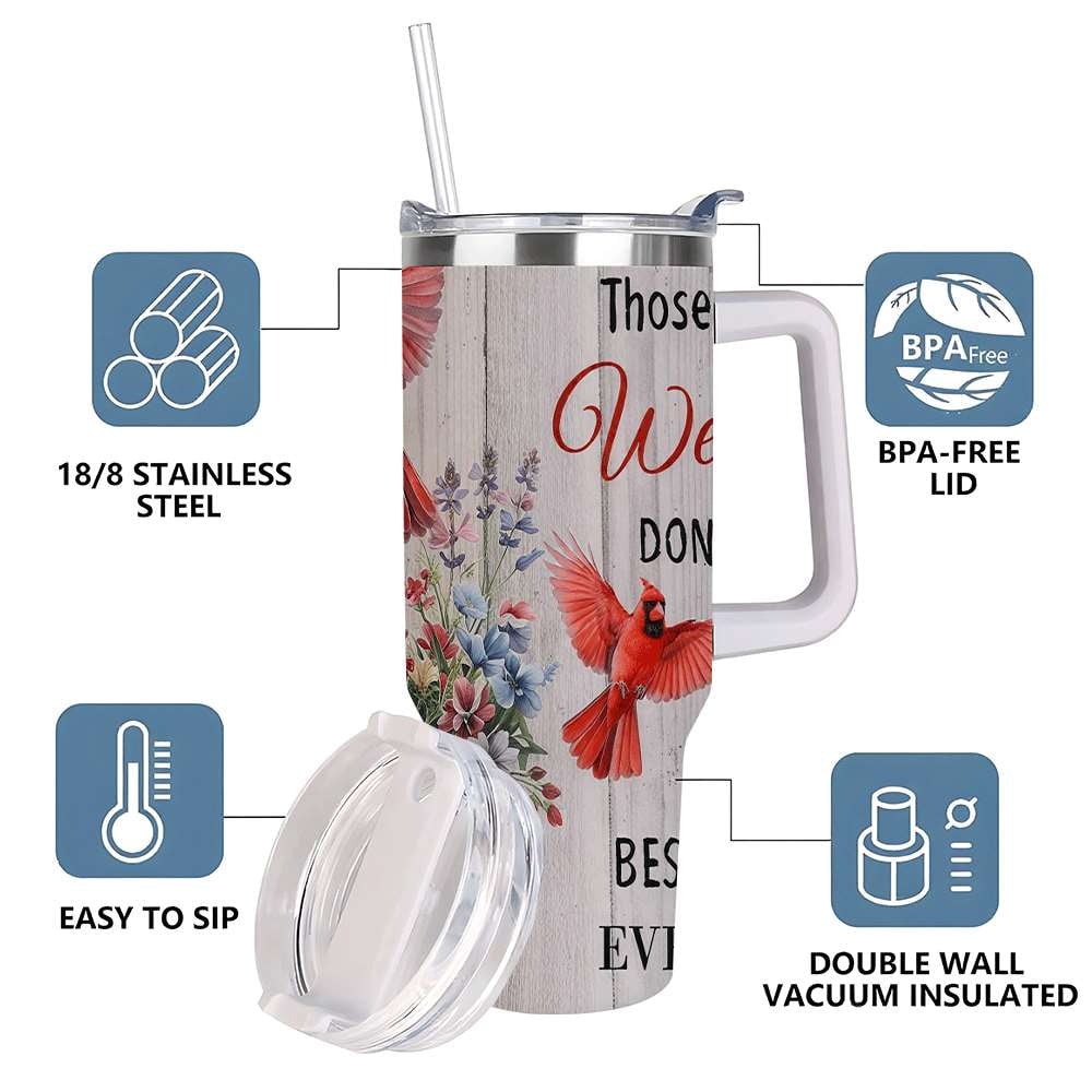Cardinal Insulated Tumbler with Lid and Straw, Stainless Steel Travel Mug with Handle, Floral Rustic Cardinal Cup, Double Wal