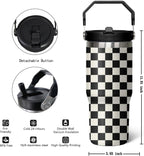 30 Oz Black and white Checkered FlipTumbler with Handle Lid and Straw, Checkered Tumbler Water Bottle Travel Coffee Cup Mug,C
