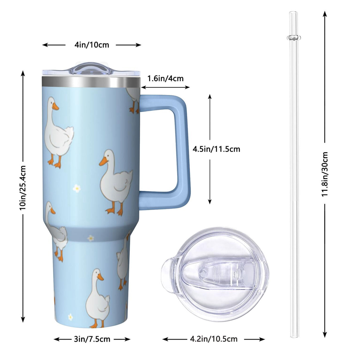 1pc Goose 40oz Tumbler with Straw & Handle - Insulated Stainless Steel Cup | Holiday Gift for Man Women (Christmas, Valentine