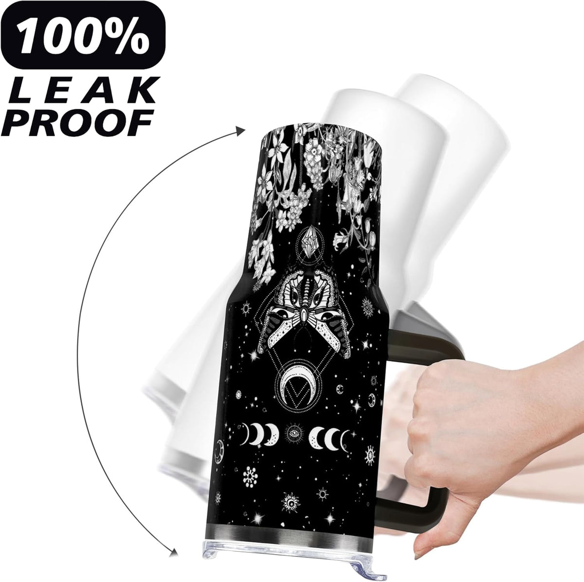 40oz Goth Gothic Tumbler with Handle and Straw, Stainless Steel Vacuum Insulated Flip Straw Butterfly Moon Tumbler, Spill Pro