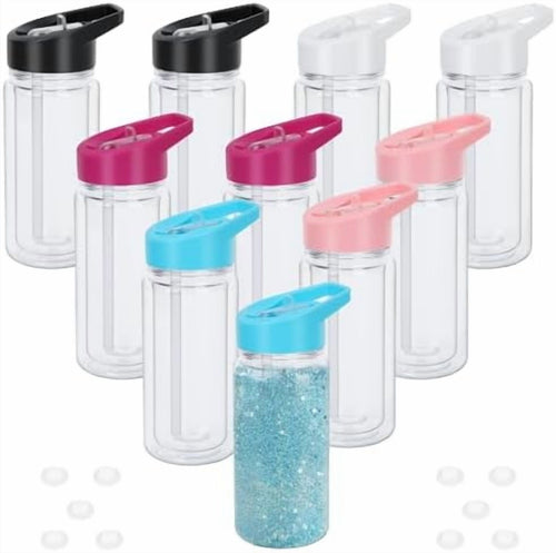 10 Packs 10 Oz Plastic Snow Globe Tumbler with Pre-Drilled Hole and Plug Double Wall Snow Globe Tumbler Leak Proof Sports Wat