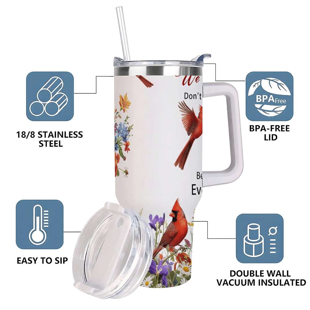 Cardinal Bird Floral Insulated Tumbler with Lid and Straw, Stainless Steel Travel Mug with Handle, Wildflower Spring Art Desi