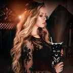 40oz Goth Gothic Tumbler with Handle and Straw, Stainless Steel Vacuum Insulated Flip Straw Butterfly Moon Tumbler, Spill Pro
