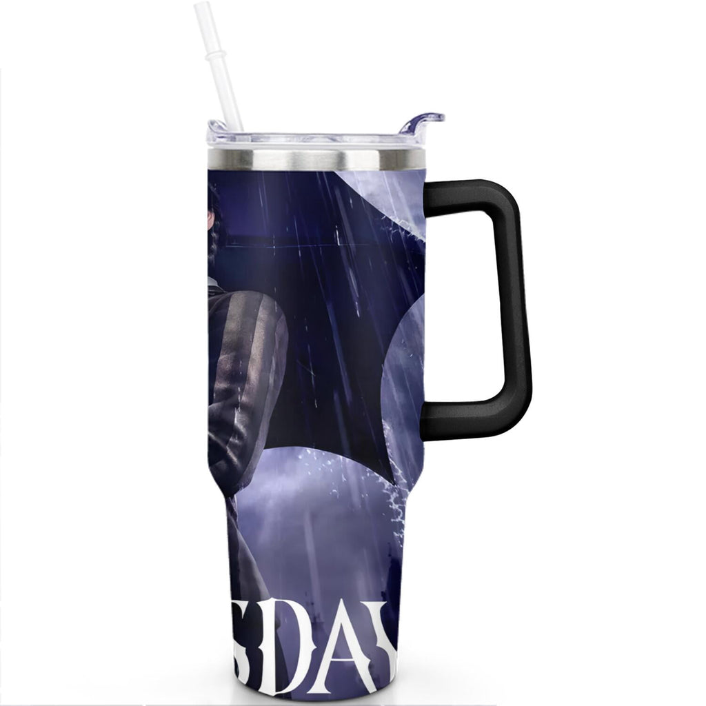 40oz Wednesday Girl Stainless Steel Tumbler with Lid and Straw,Wednesday Stuff Merchandise Spill Proof Travel Cup Double Wall