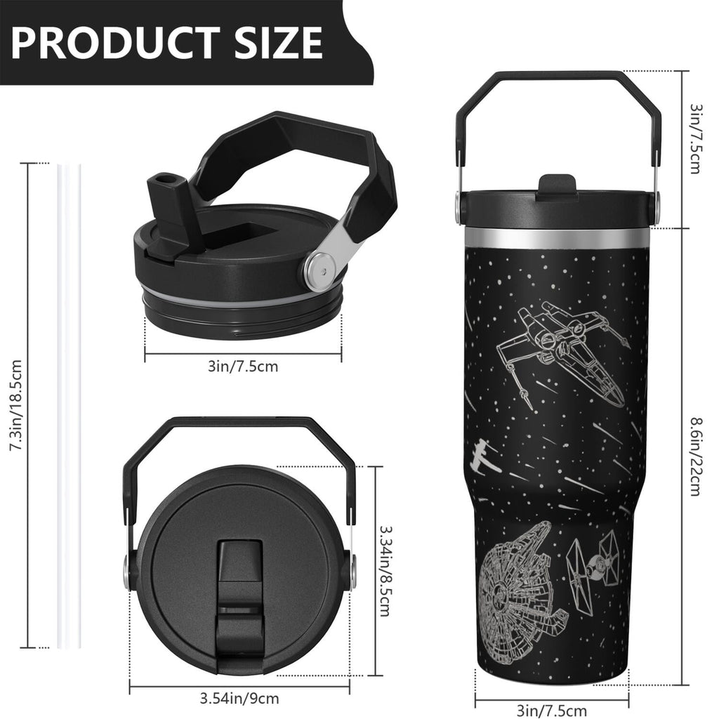 1pc Movie 30oz Tumbler with Straw & Handle - Insulated Stainless Steel Cup | Holiday Gift for Man Women (Christmas, Valentine