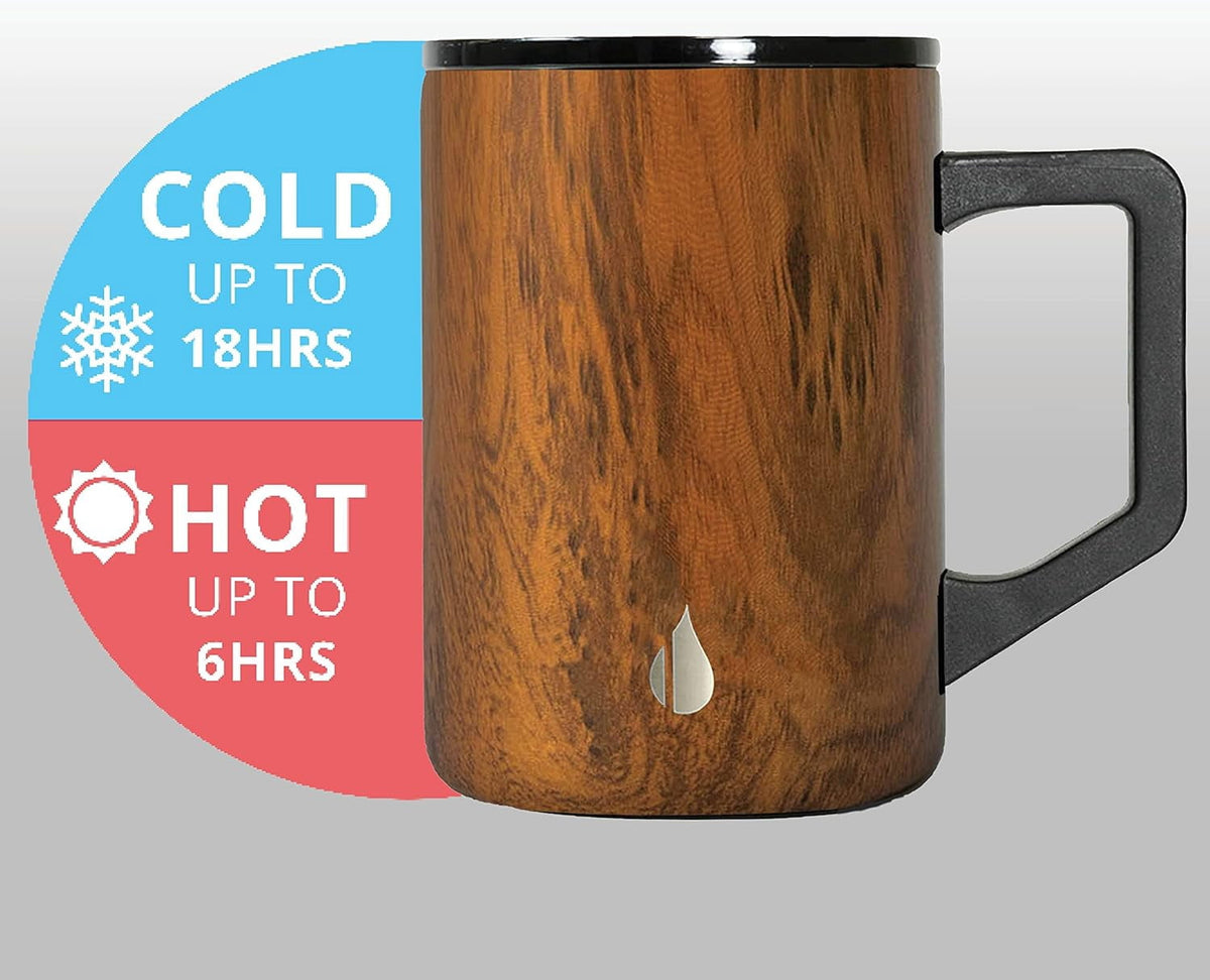 Elemental Summit Insulated Coffee Mug with Lid & Handle, Insulated Vacuum Camp Coffee Cup, Triple Wall Stainless Steel Travel