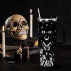 40oz Goth Gothic Tumbler with Handle and Straw, Stainless Steel Vacuum Insulated Flip Straw Butterfly Moon Tumbler, Spill Pro