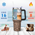 40oz Fashion Leopard Pattern Stainless Steel Flip Straw Tumbler Spill Proof Travel Cup Double Wall Vacuum Insulated Coffee Mu