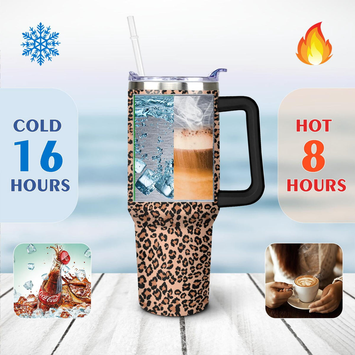 40oz Fashion Leopard Pattern Stainless Steel Flip Straw Tumbler Spill Proof Travel Cup Double Wall Vacuum Insulated Coffee Mu