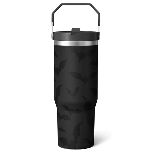 1pc Halloween Bat 30oz Tumbler with Straw & Handle - Insulated Stainless Steel Cup | Holiday Gift for Man Women (Christmas, V