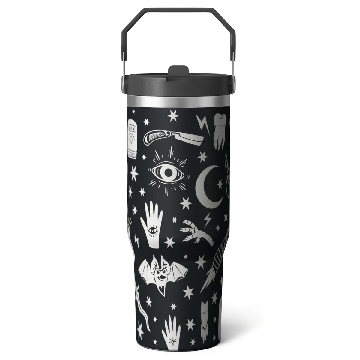 1pc Halloween Skull 30oz Tumbler with Straw & Handle - Insulated