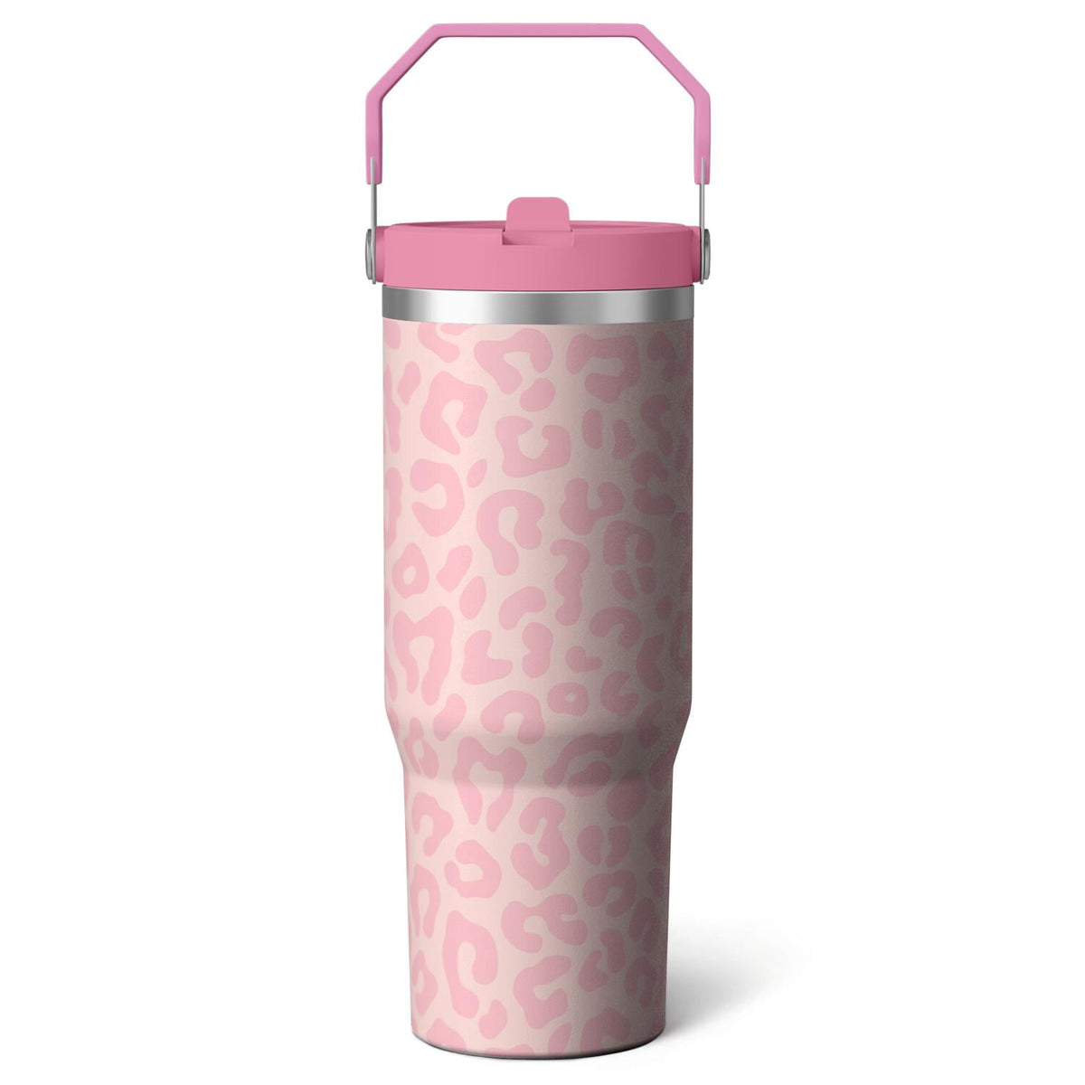 1pc Pink Leopard Print 30oz Tumbler with Straw & Handle - Insulated Stainless Steel Cup | Holiday Gift for Man Women (Christm