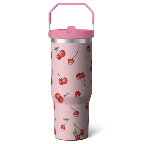 1pc cherry 30oz Tumbler with Straw & Handle - Insulated Stainless Steel Cup | Holiday Gift for Man Women (Christmas, Valentin