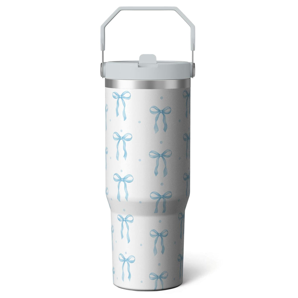1pc Blue bow 30oz Tumbler with Straw & Handle - Insulated Stainless Steel Cup | Holiday Gift for Man Women (Christmas, Valent