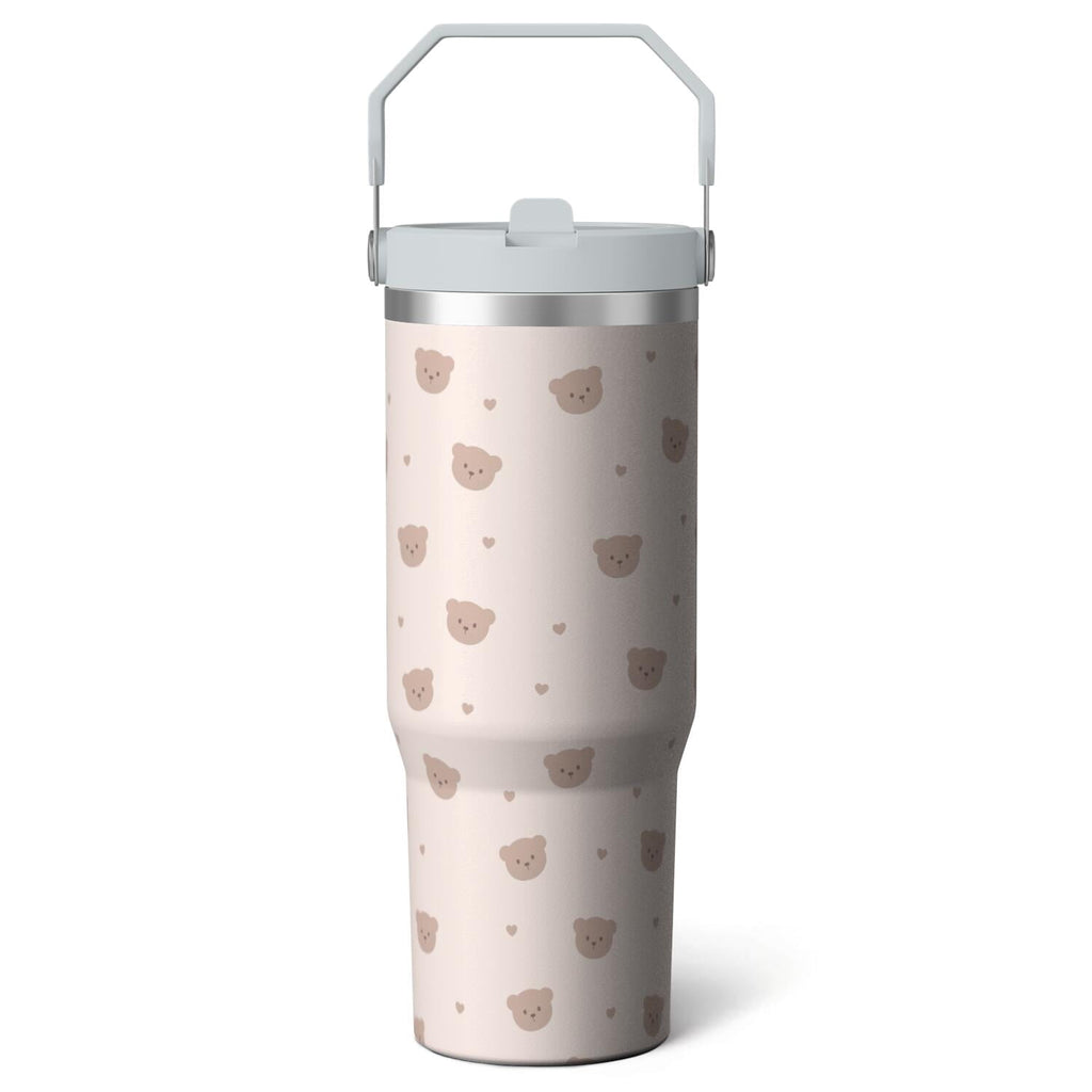 1pc Pink Leopard Print 30oz Tumbler with Straw & Handle