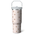 1pc Pink Leopard Print 30oz Tumbler with Straw & Handle