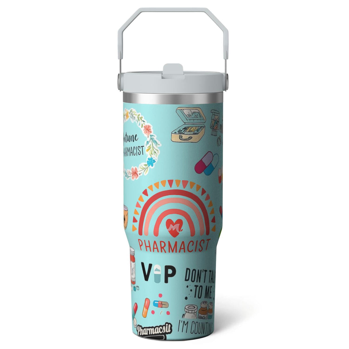 1pc pharmacist 30oz Tumbler with Straw & Handle - Insulated Stainless Steel Cup | Holiday Gift for Man Women (Christmas, Vale