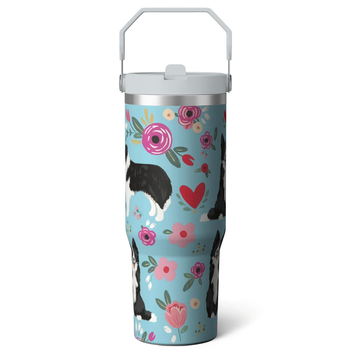 1pc shark 30oz Tumbler with Straw & Handle - Insulated Stainless