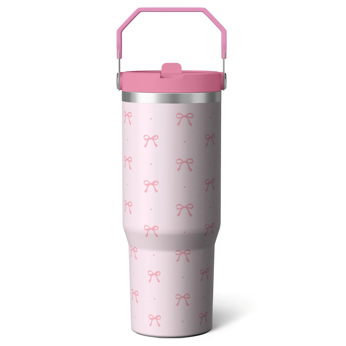 1pc Pink Leopard Print 30oz Tumbler with Straw & Handle