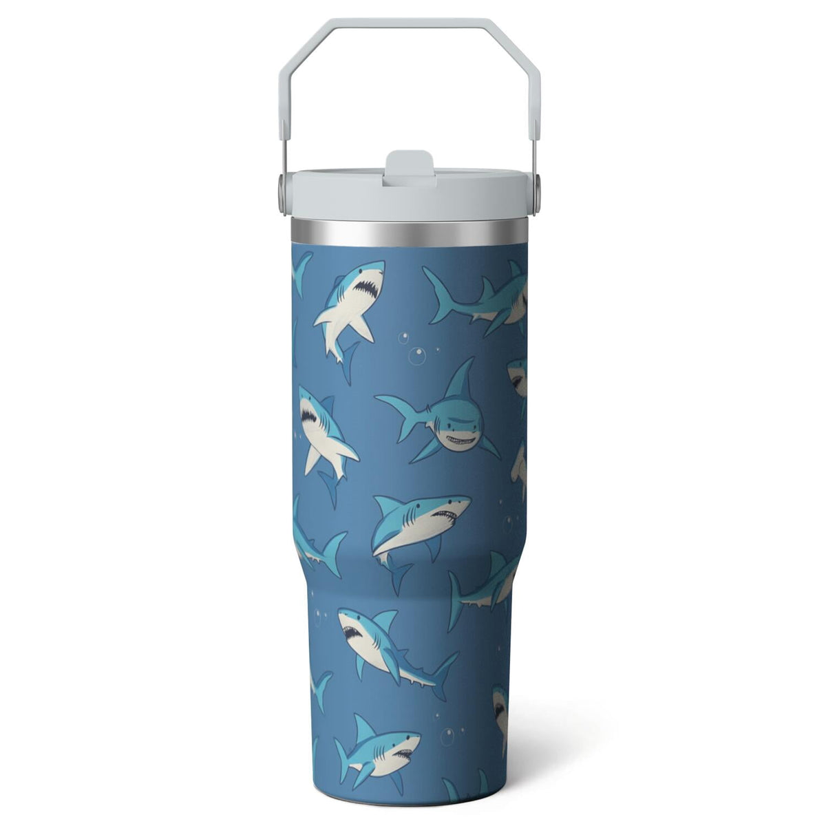 1pc shark 30oz Tumbler with Straw & Handle - Insulated Stainless Steel Cup | Holiday Gift for Man Women (Christmas, Valentine