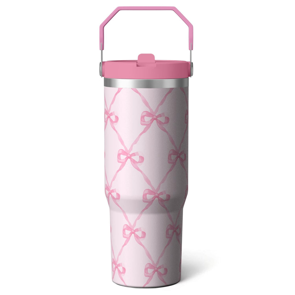 1pc Bow 30oz Tumbler with Straw & Handle - Insulated Stainless Steel Cup | Holiday Gift for Man Women (Christmas, Valentine's