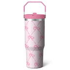1pc Bow 30oz Tumbler with Straw & Handle - Insulated Stainless Steel Cup | Holiday Gift for Man Women (Christmas, Valentine's