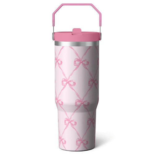 1pc Bow 30oz Tumbler with Straw & Handle - Insulated Stainless Steel Cup | Holiday Gift for Man Women (Christmas, Valentine's