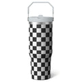 1pc Black and white grid 30oz Tumbler with Straw & Handle - Insulated Stainless Steel Cup | Holiday Gift for Man Women (Chris
