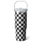 1pc Black and white grid 30oz Tumbler with Straw & Handle - Insulated Stainless Steel Cup | Holiday Gift for Man Women (Chris