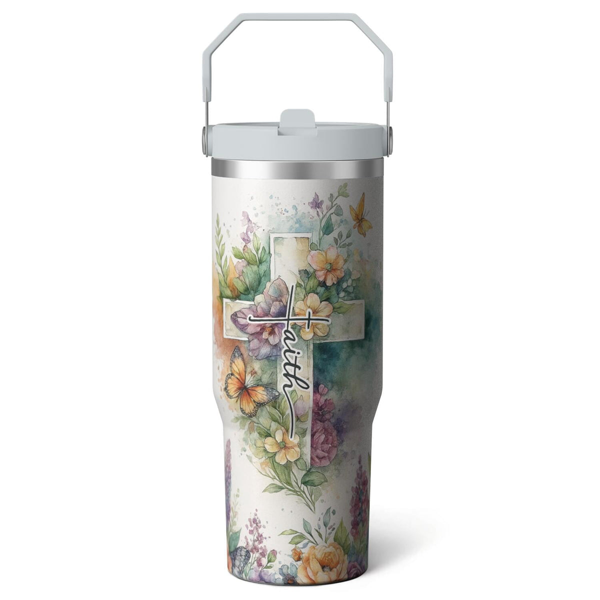 1pc Black and white grid 30oz Tumbler with Straw & Handle