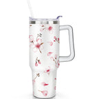 1pc cherry 40oz Tumbler with Straw & Handle - Insulated Stainless