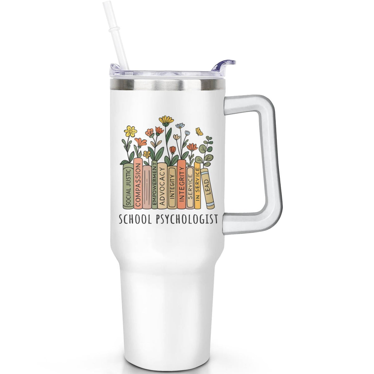 1pc daisy 40oz Tumbler with Straw & Handle - Insulated Stainless