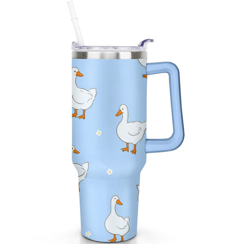 1pc Goose 40oz Tumbler with Straw & Handle - Insulated Stainless Steel Cup | Holiday Gift for Man Women (Christmas, Valentine
