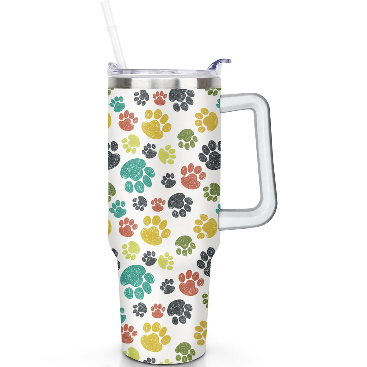 1pc Paw prints 40oz Tumbler with Straw & Handle - Insulated Stainless Steel Cup | Holiday Gift for Man Women (Christmas, Vale
