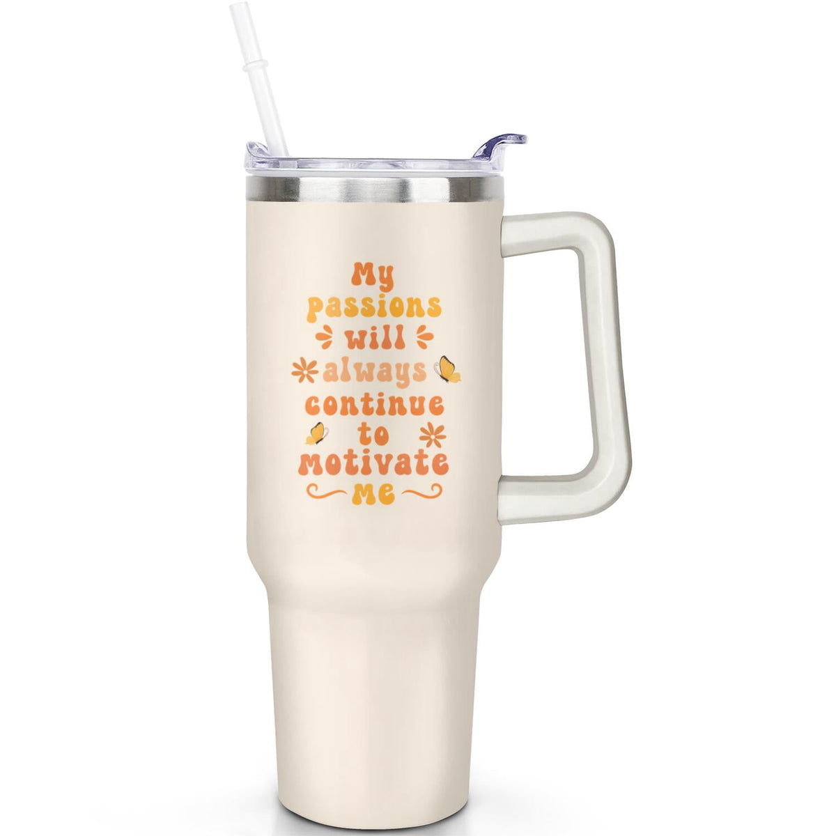 1pc daisy 40oz Tumbler with Straw & Handle - Insulated Stainless