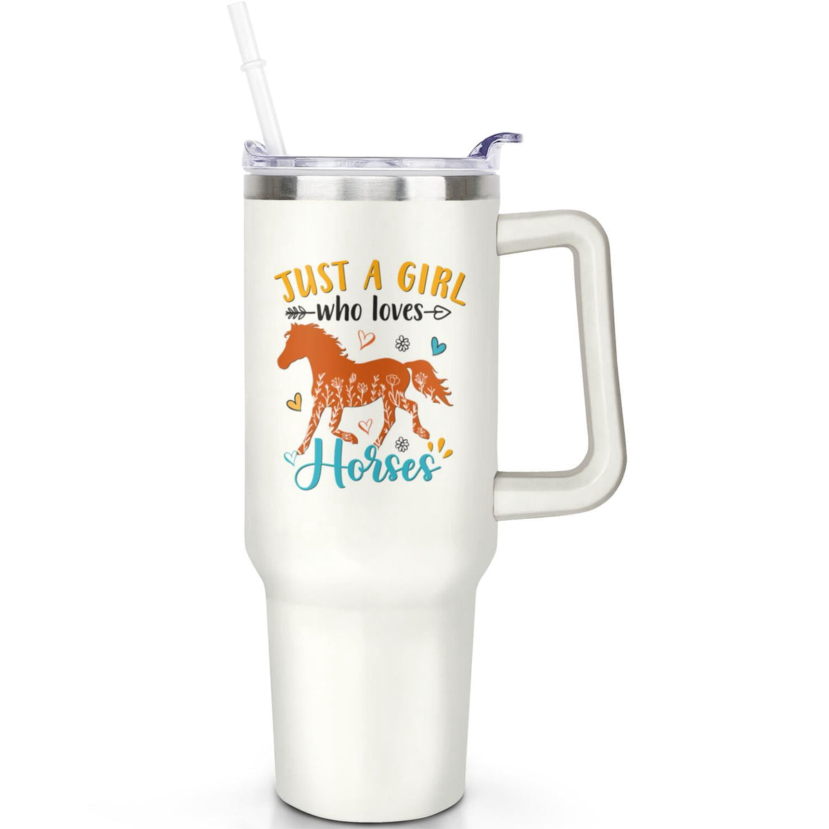 1pc daisy 40oz Tumbler with Straw & Handle - Insulated Stainless
